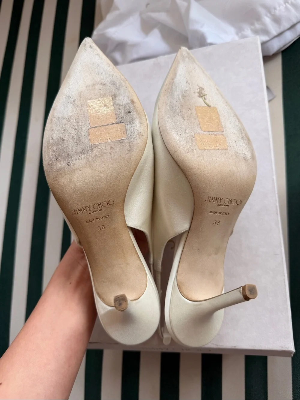 Jimmy Choo Cream Satin Pointed-Toe Slingback Pumps